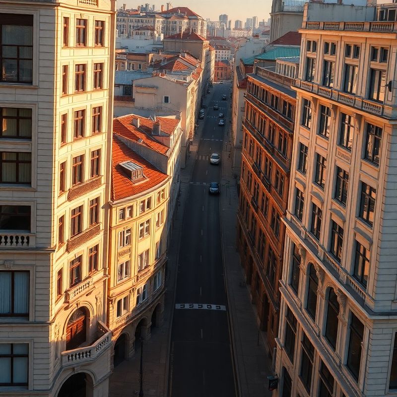 Strada Polonă din București în lumină caldă de prânz
